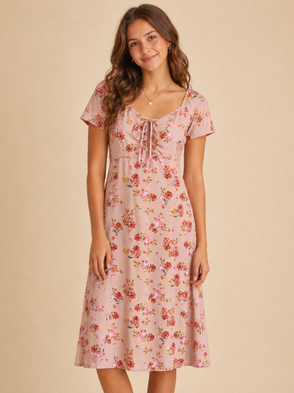 Liberty Love Pink Floral Smocked Peasant Midi Dress Size L Juniors Cottagecore